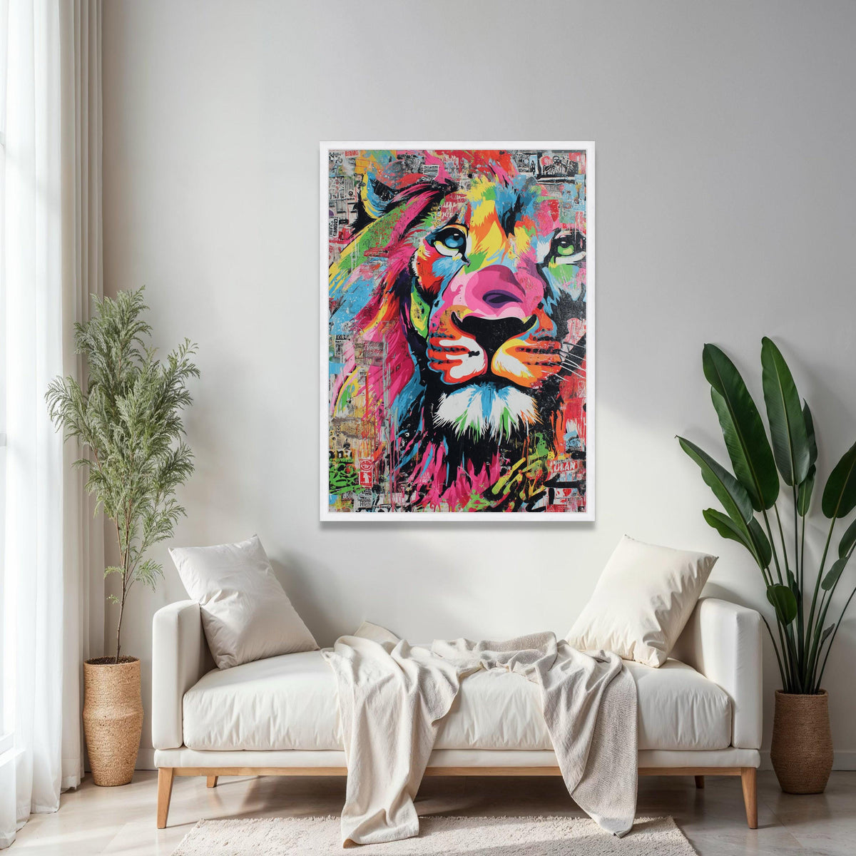 Vibrant Lion Face Canvas Wall Art, Colorful Animal Portrait, Abstract Wildlife Painting, Bold Modern Decor, Gift Art, Home Decor, Print