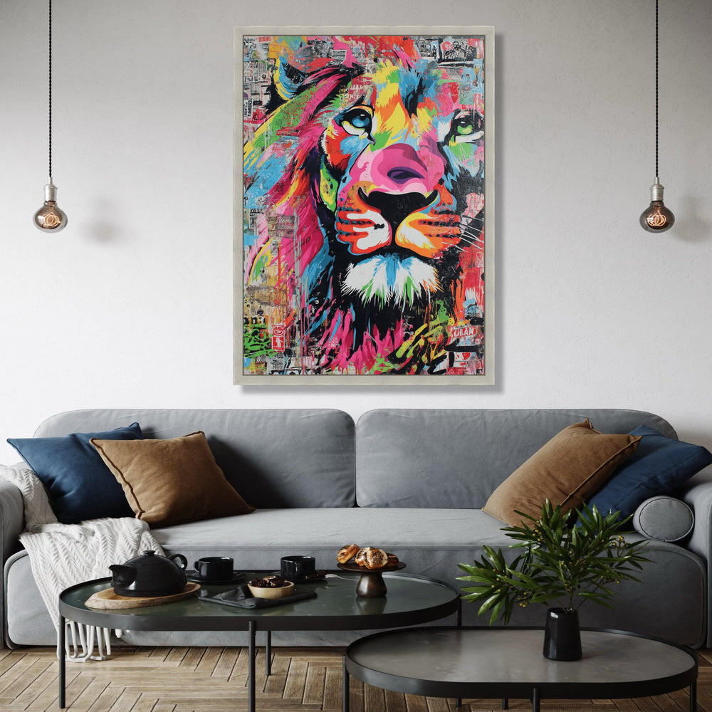 Vibrant Lion Face Canvas Wall Art, Colorful Animal Portrait, Abstract Wildlife Painting, Bold Modern Decor, Gift Art, Home Decor, Print