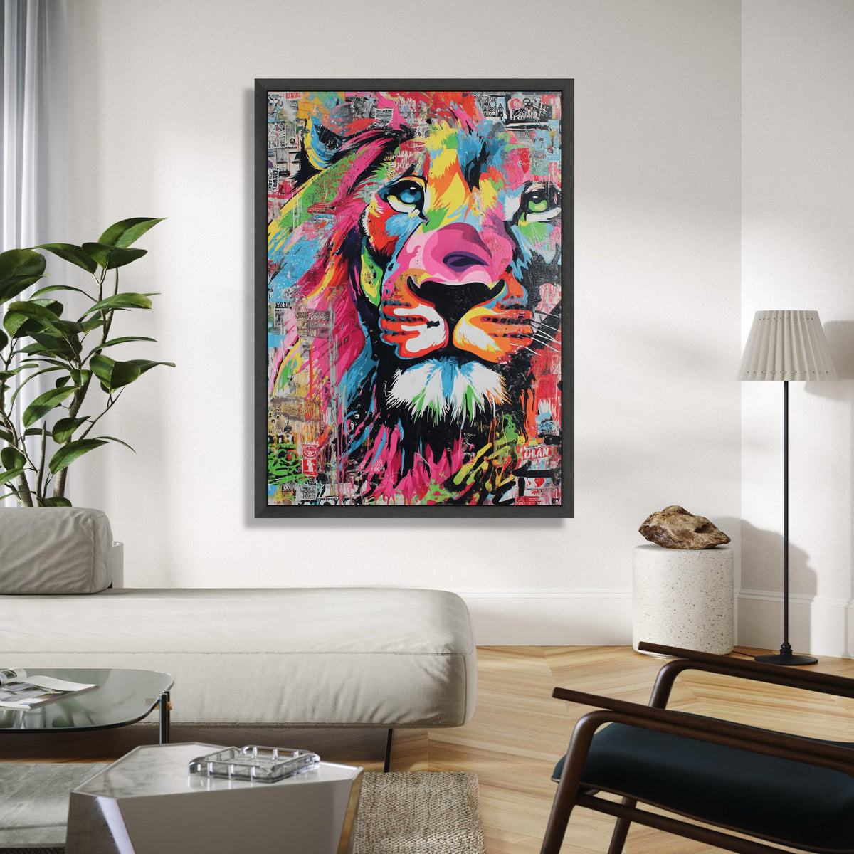 Vibrant Lion Face Canvas Wall Art, Colorful Animal Portrait, Abstract Wildlife Painting, Bold Modern Decor, Gift Art, Home Decor, Print