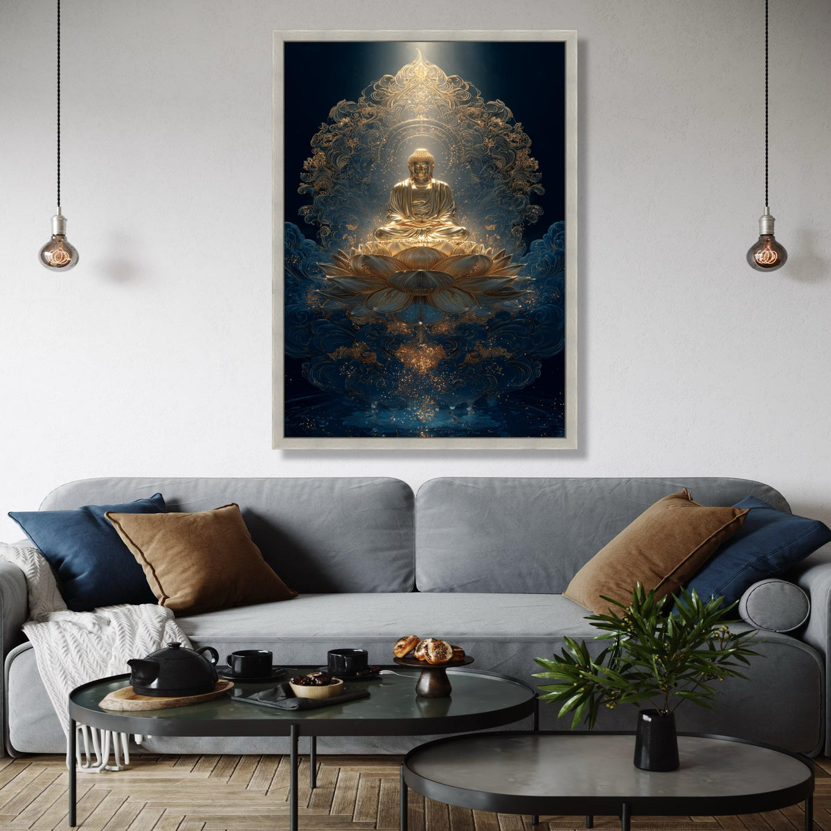 Golden Buddha Meditation Canvas, Lotus Flower Wall Art, Spiritual Asian Decor, Zen Buddhism Art, Serene Sacred Gift Art, Home Decor, Print
