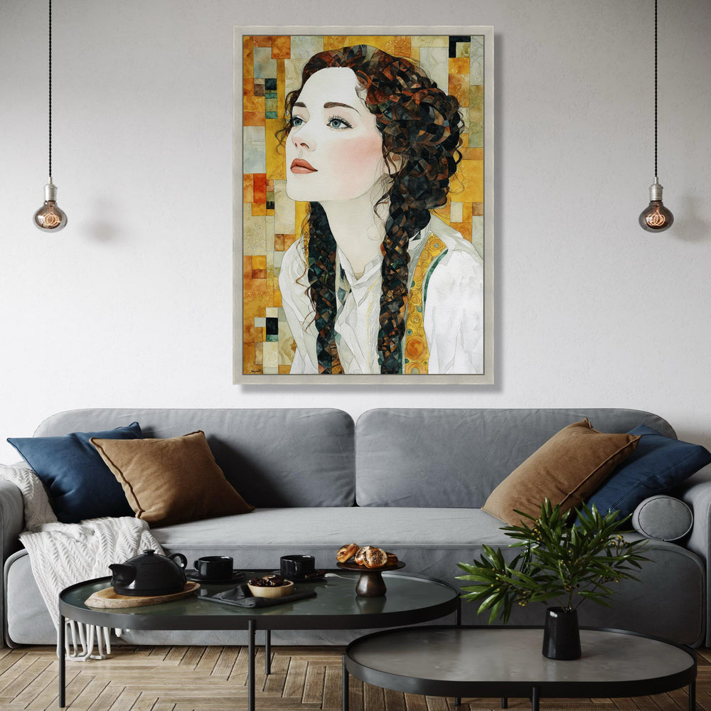 Elegant Woman Portrait Canvas, Watercolor Art Print, Braided Hair Wall Art, Modern Figurative Canvas, Home Decor Gift Art, Home Decor, Print