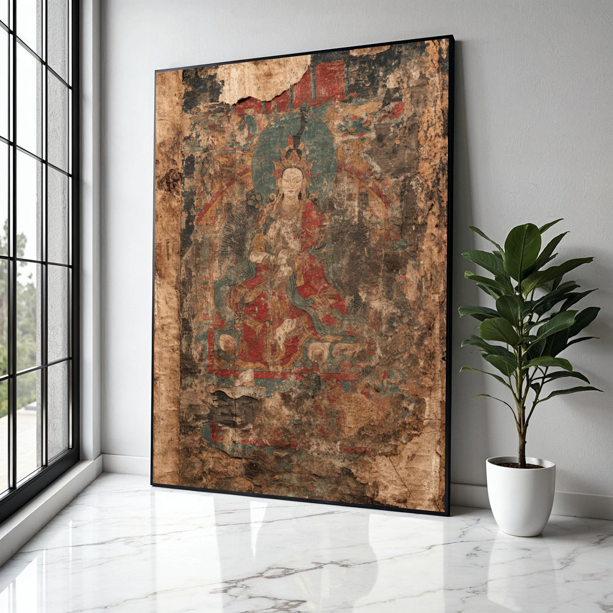 Ancient Buddhist Art Canvas, Vintage Spiritual Wall Art, Worn Religious Painting, Eastern Decor Canvas, Gift Art, Home Decor, Print