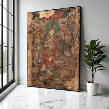 Ancient Buddhist Art Canvas, Vintage Spiritual Wall Art, Worn Religious Painting, Eastern Decor Canvas, Gift Art, Home Decor, Print