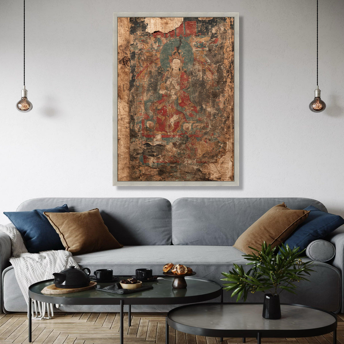 Ancient Buddhist Art Canvas, Vintage Spiritual Wall Art, Worn Religious Painting, Eastern Decor Canvas, Gift Art, Home Decor, Print