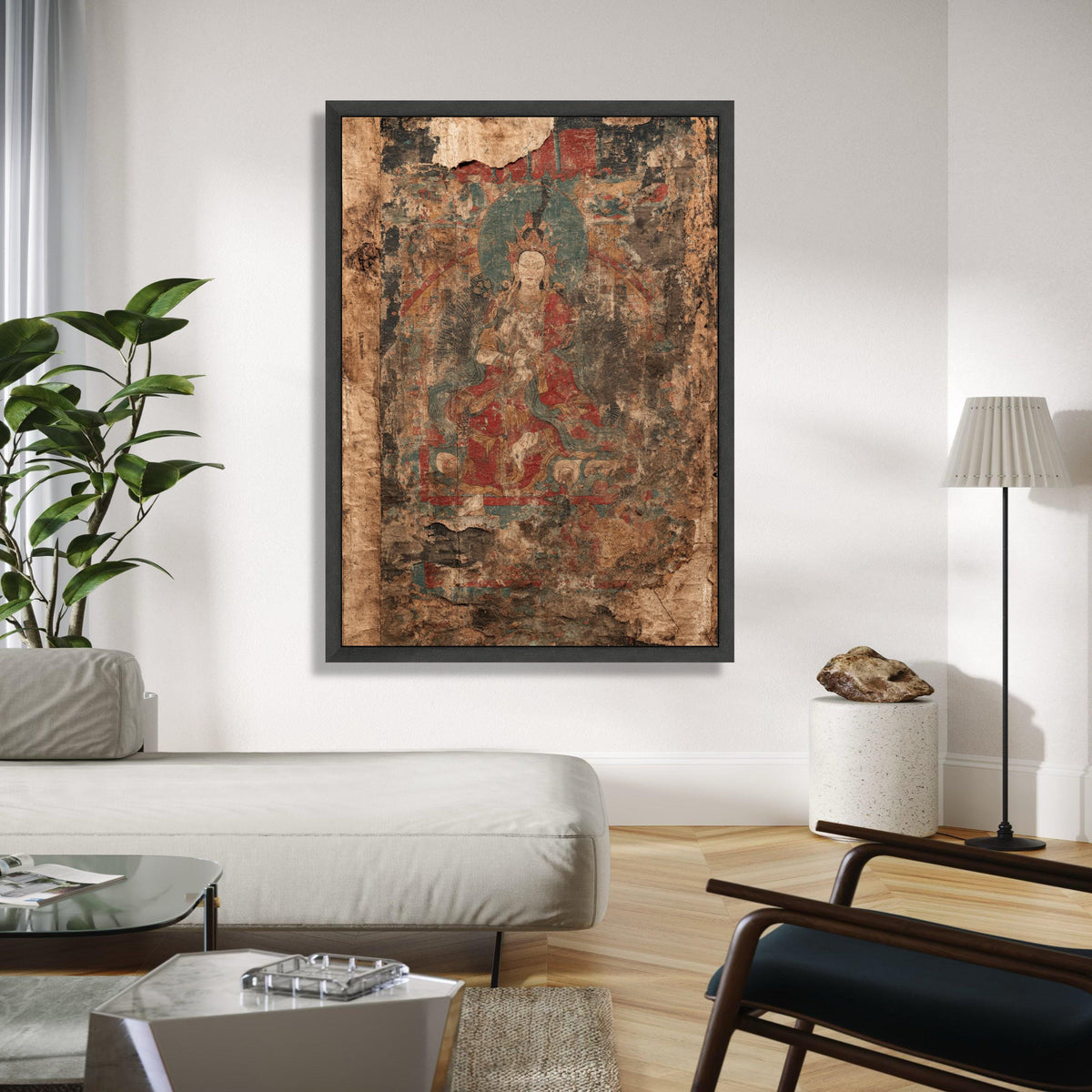 Ancient Buddhist Art Canvas, Vintage Spiritual Wall Art, Worn Religious Painting, Eastern Decor Canvas, Gift Art, Home Decor, Print
