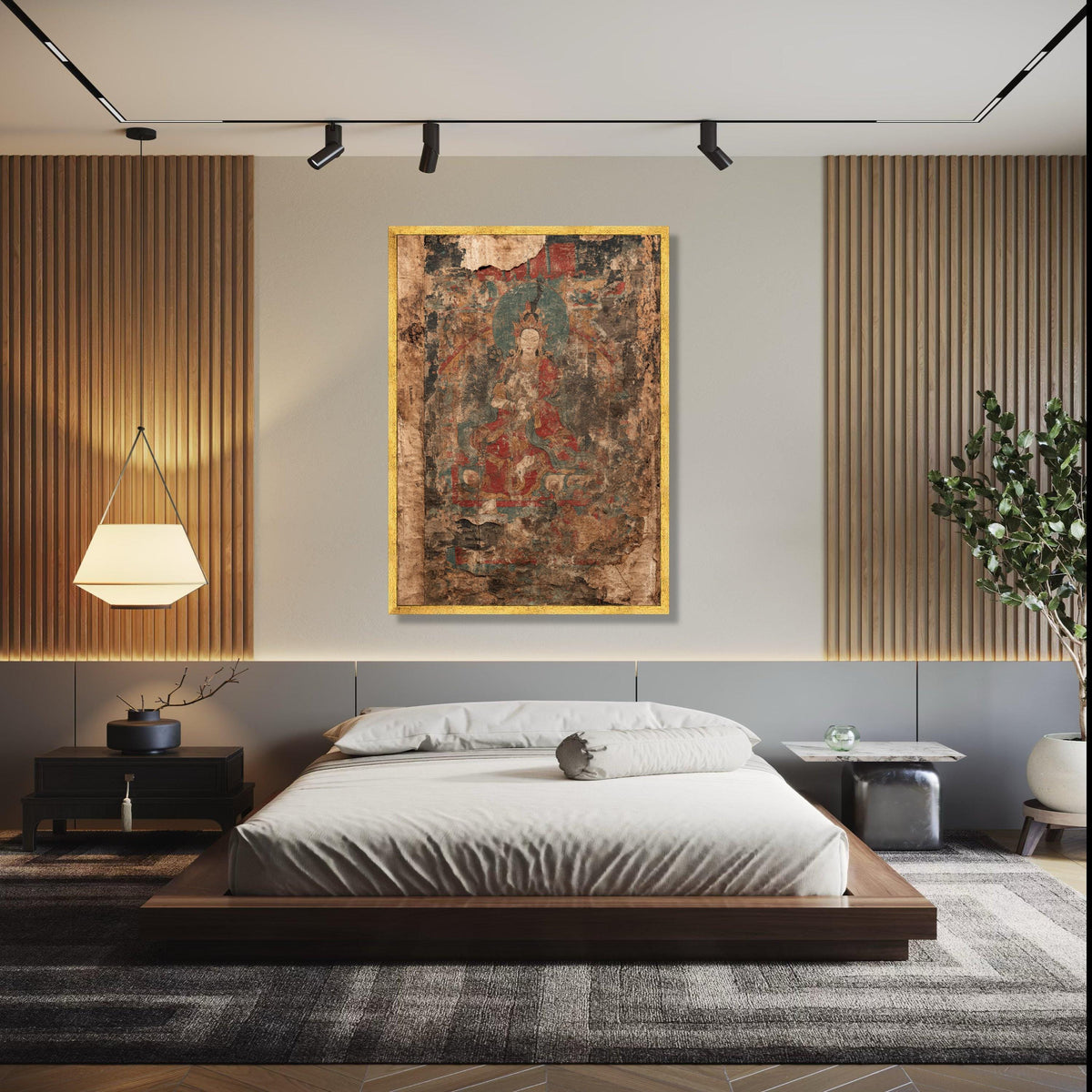 Ancient Buddhist Art Canvas, Vintage Spiritual Wall Art, Worn Religious Painting, Eastern Decor Canvas, Gift Art, Home Decor, Print