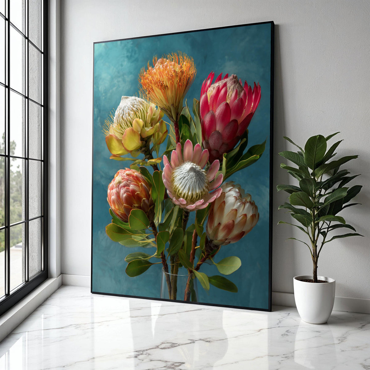 Vibrant Protea Bouquet Canvas, Tropical Flower Wall Art, Botanical Canvas Print, Nature Home Decor, Floral Gift Art, Home Decor, Print