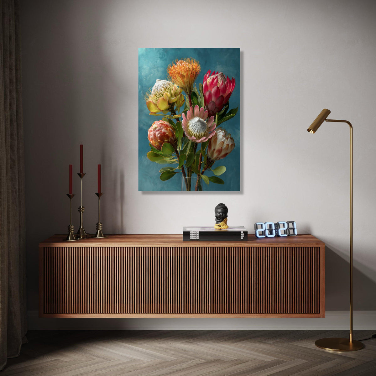 Vibrant Protea Bouquet Canvas, Tropical Flower Wall Art, Botanical Canvas Print, Nature Home Decor, Floral Gift Art, Home Decor, Print