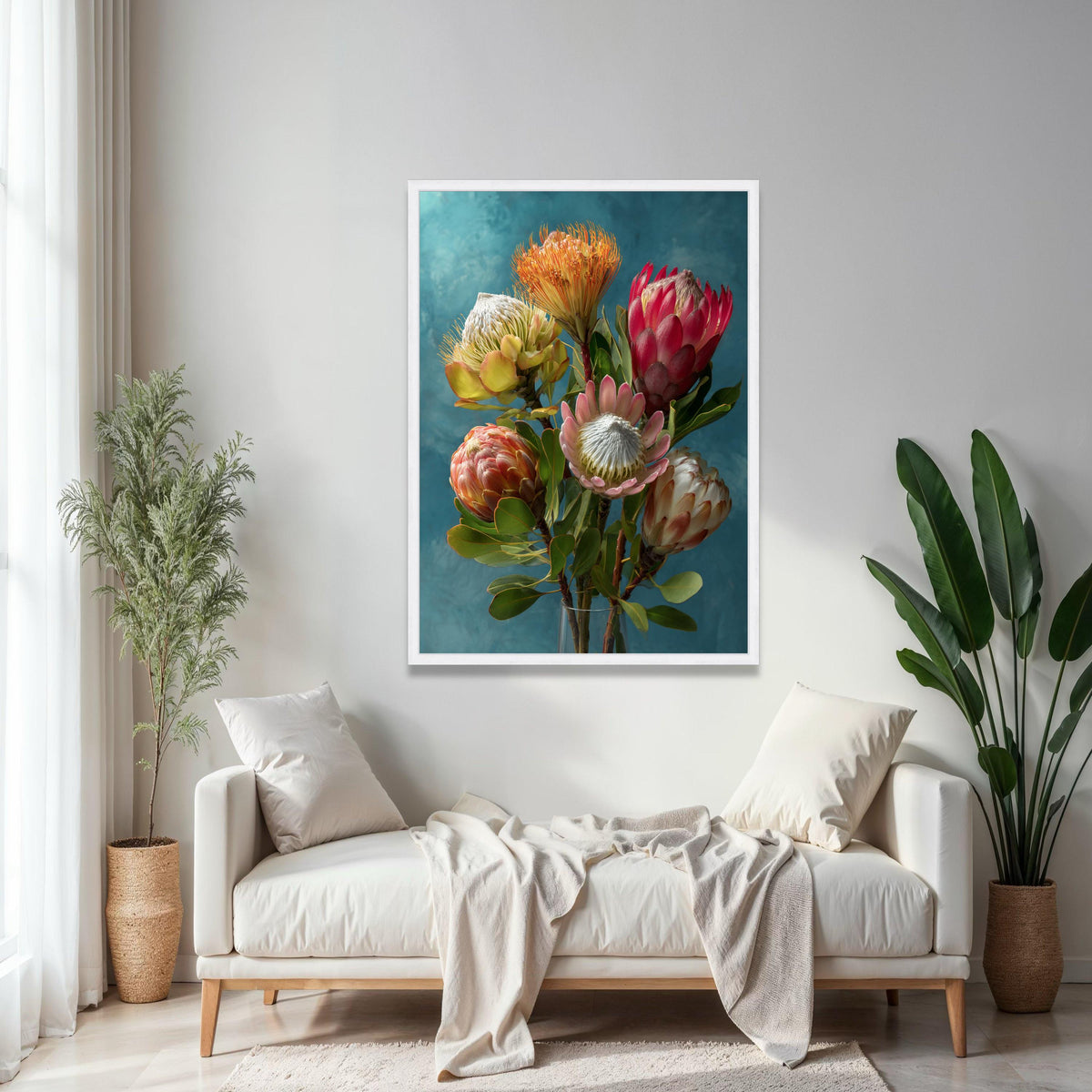 Vibrant Protea Bouquet Canvas, Tropical Flower Wall Art, Botanical Canvas Print, Nature Home Decor, Floral Gift Art, Home Decor, Print