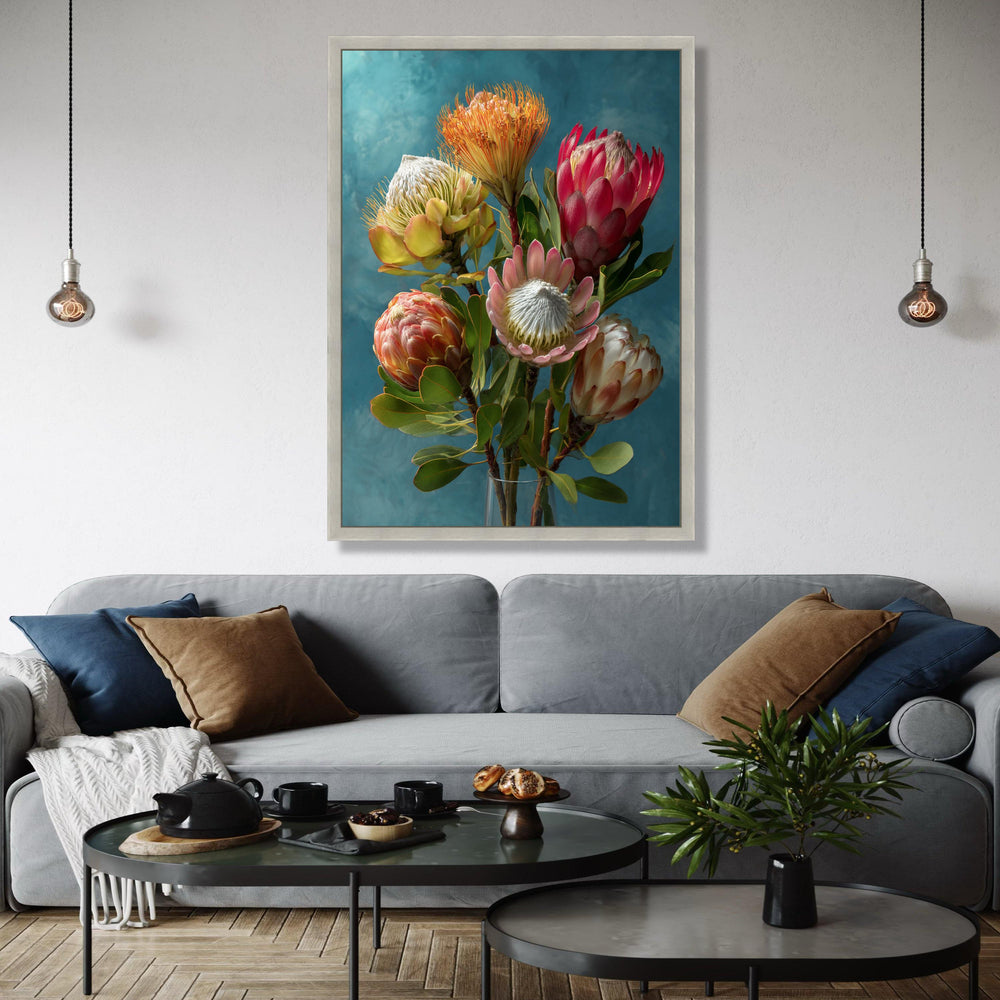 Vibrant Protea Bouquet Canvas, Tropical Flower Wall Art, Botanical Canvas Print, Nature Home Decor, Floral Gift Art, Home Decor, Print