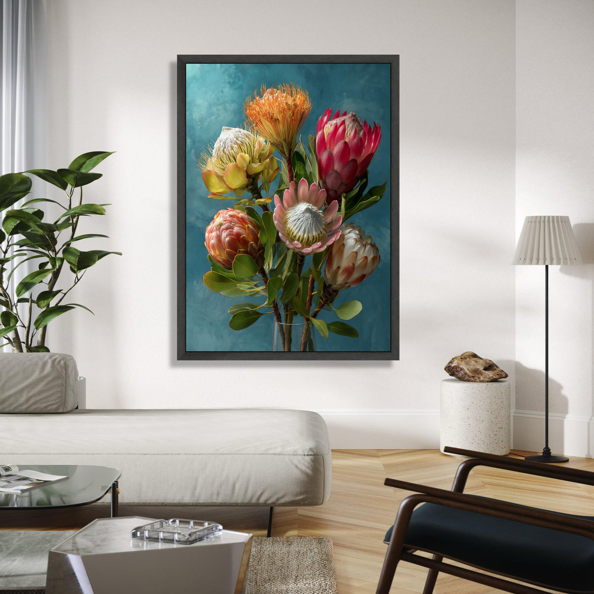 Vibrant Protea Bouquet Canvas, Tropical Flower Wall Art, Botanical Canvas Print, Nature Home Decor, Floral Gift Art, Home Decor, Print