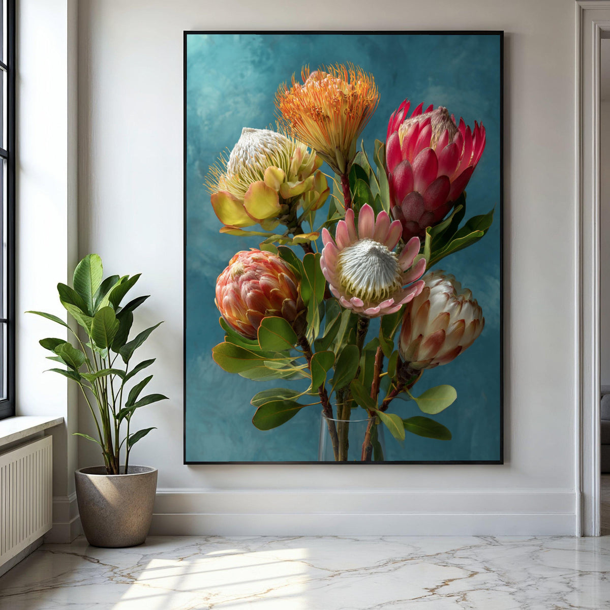 Vibrant Protea Bouquet Canvas, Tropical Flower Wall Art, Botanical Canvas Print, Nature Home Decor, Floral Gift Art, Home Decor, Print