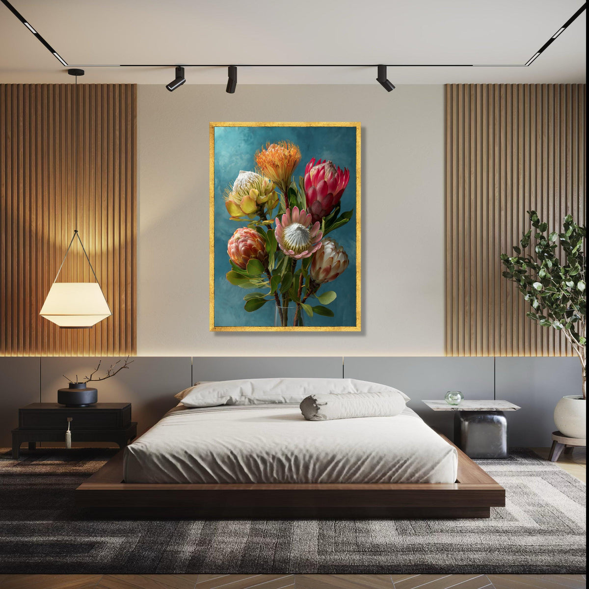 Vibrant Protea Bouquet Canvas, Tropical Flower Wall Art, Botanical Canvas Print, Nature Home Decor, Floral Gift Art, Home Decor, Print