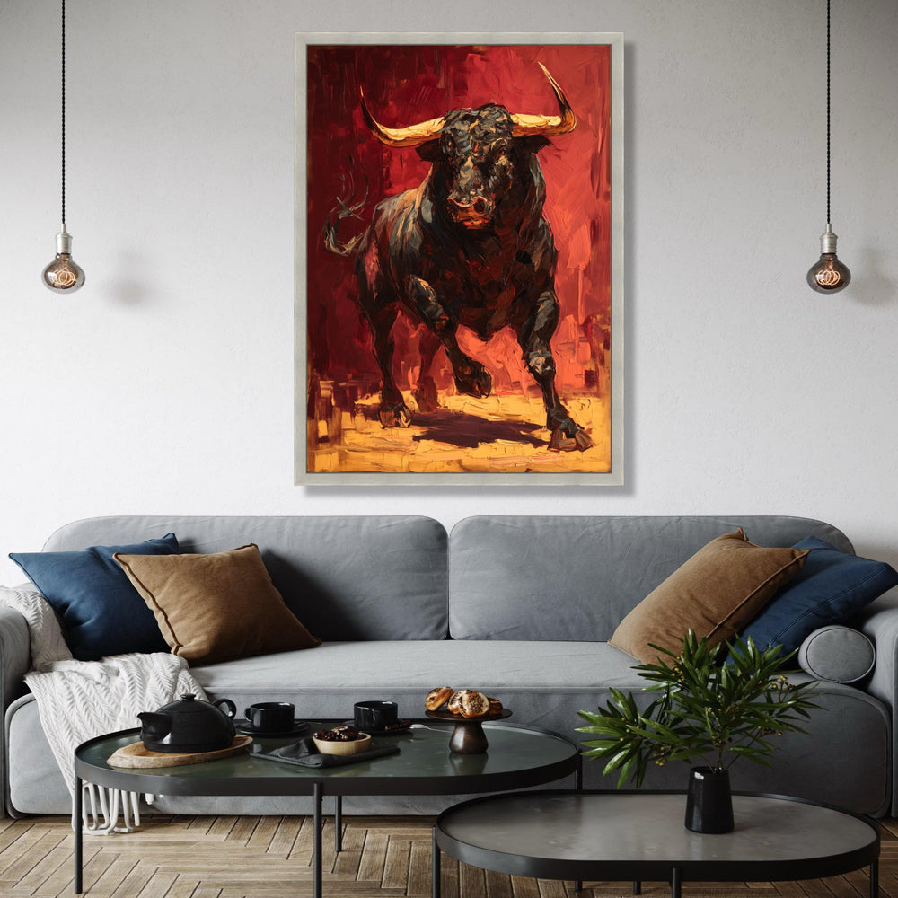 Charging Bull Canvas Wall Art, Abstract Animal Painting, Bold Red and Black Artwork, Rustic Home Decor, Modern Gift Art, Home Decor, Print