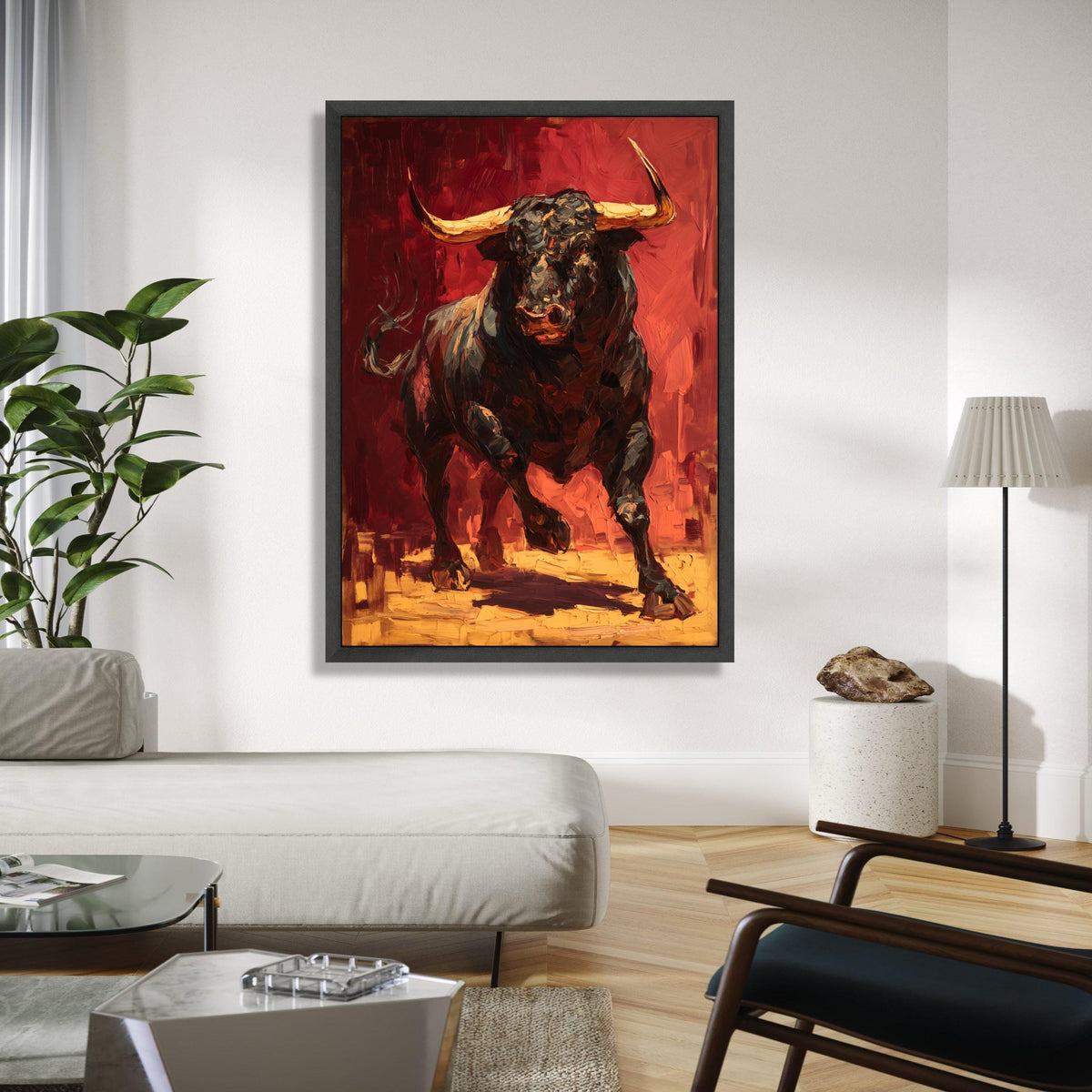 Charging Bull Canvas Wall Art, Abstract Animal Painting, Bold Red and Black Artwork, Rustic Home Decor, Modern Gift Art, Home Decor, Print