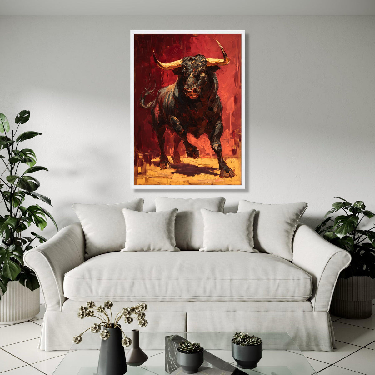 Charging Bull Canvas Wall Art, Abstract Animal Painting, Bold Red and Black Artwork, Rustic Home Decor, Modern Gift Art, Home Decor, Print