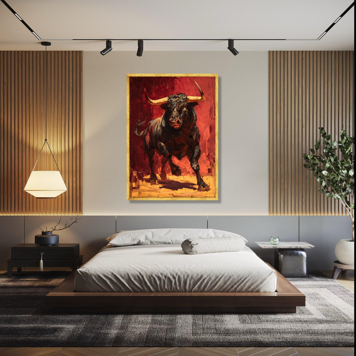 Charging Bull Canvas Wall Art, Abstract Animal Painting, Bold Red and Black Artwork, Rustic Home Decor, Modern Gift Art, Home Decor, Print