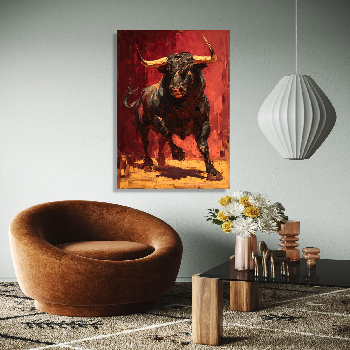 Charging Bull Canvas Wall Art, Abstract Animal Painting, Bold Red and Black Artwork, Rustic Home Decor, Modern Gift Art, Home Decor, Print