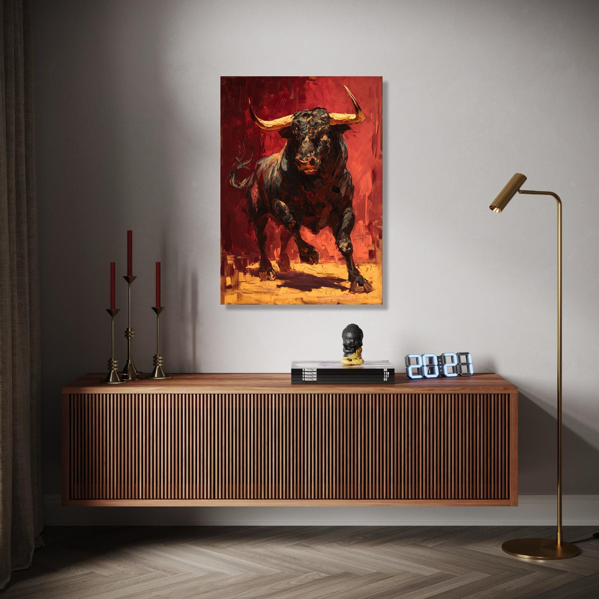 Charging Bull Canvas Wall Art, Abstract Animal Painting, Bold Red and Black Artwork, Rustic Home Decor, Modern Gift Art, Home Decor, Print