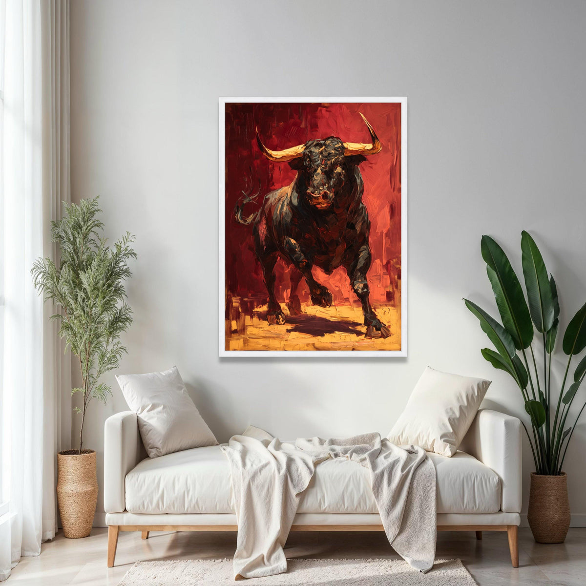 Charging Bull Canvas Wall Art, Abstract Animal Painting, Bold Red and Black Artwork, Rustic Home Decor, Modern Gift Art, Home Decor, Print
