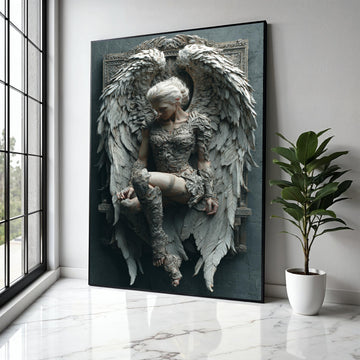 Ethereal Angel Sculpture Canvas, Winged Woman Wall Art, Fantasy Home Decor, Ornate Gothic Design, Detailed Gift Art, Home Decor, Print