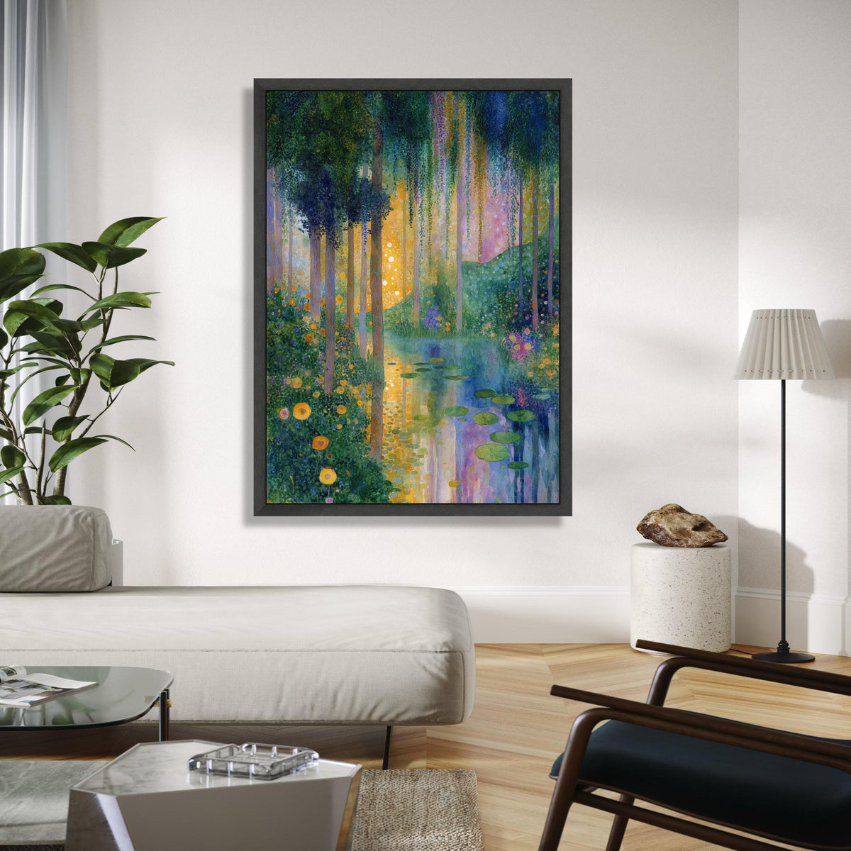 Enchanted Forest Pathway Canvas, Water Lilies Pond Wall Art, Mystical Nature Landscape, Floral Garden Scene, Gift Art, Home Decor, Print