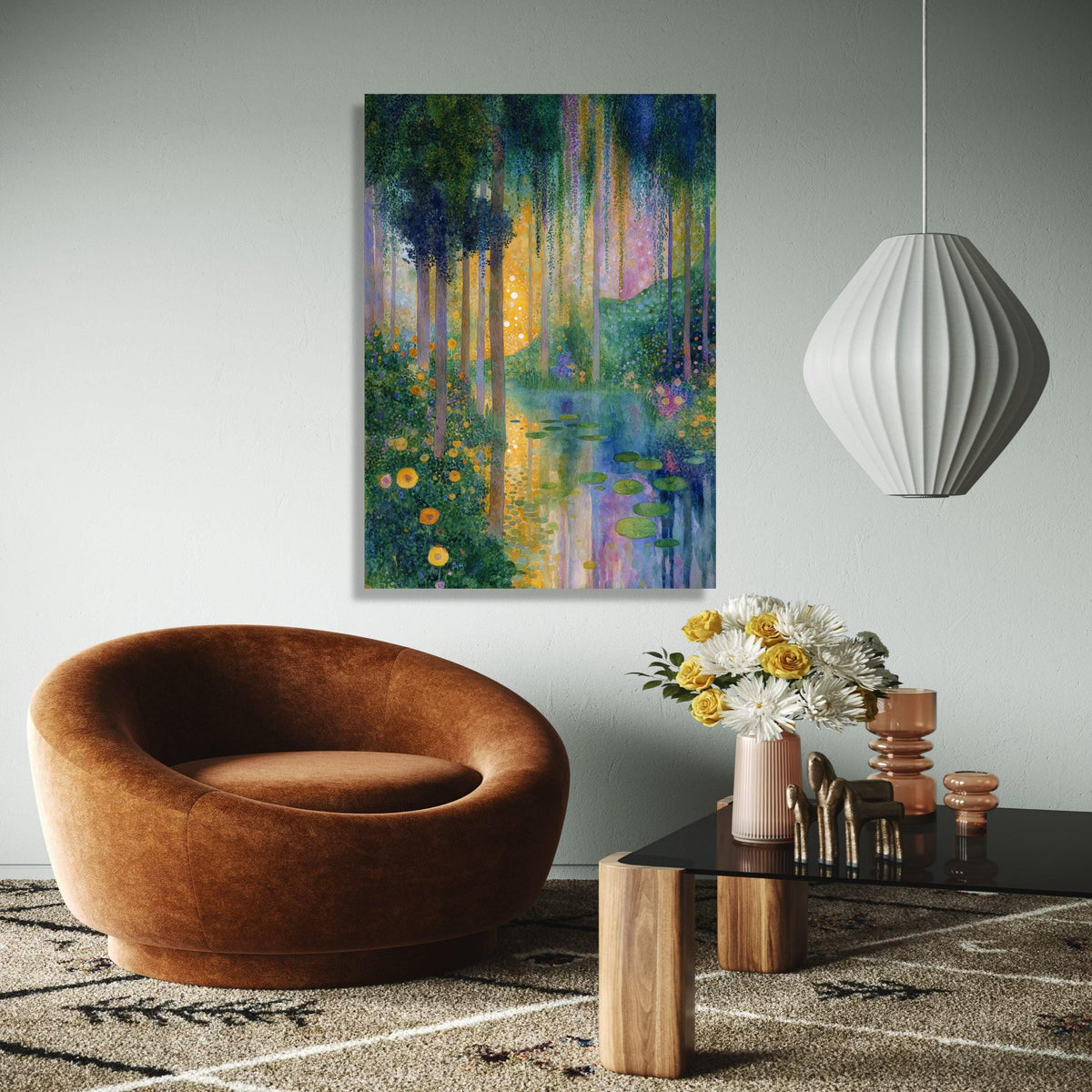 Enchanted Forest Pathway Canvas, Water Lilies Pond Wall Art, Mystical Nature Landscape, Floral Garden Scene, Gift Art, Home Decor, Print