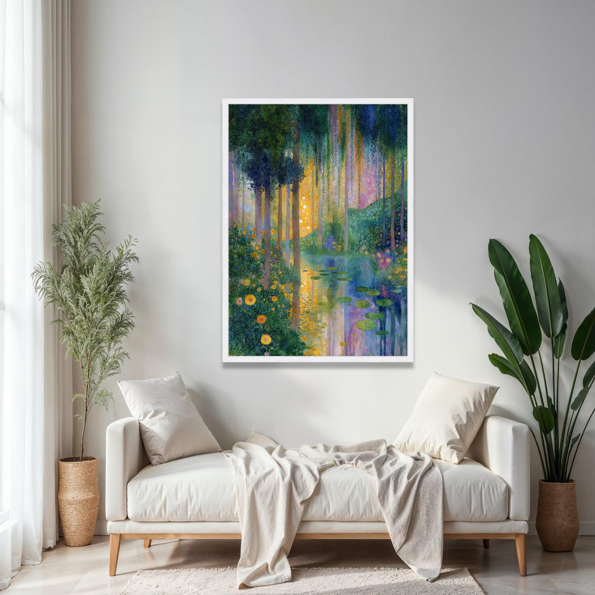 Enchanted Forest Pathway Canvas, Water Lilies Pond Wall Art, Mystical Nature Landscape, Floral Garden Scene, Gift Art, Home Decor, Print