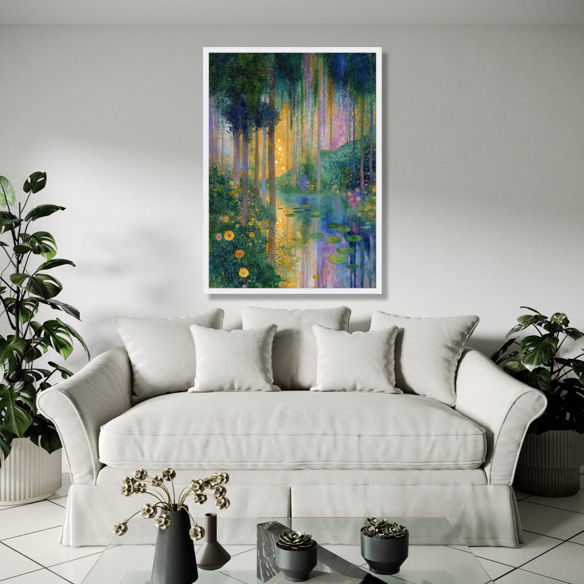 Enchanted Forest Pathway Canvas, Water Lilies Pond Wall Art, Mystical Nature Landscape, Floral Garden Scene, Gift Art, Home Decor, Print
