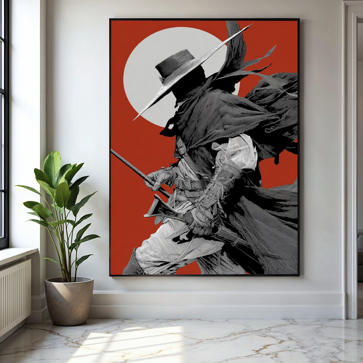 Mysterious Shadowed Gunslinger, Western Cowboy Canvas, Vintage Wild West Art, Dramatic Silhouette Wall Decor, Gift Art, Home Decor, Print