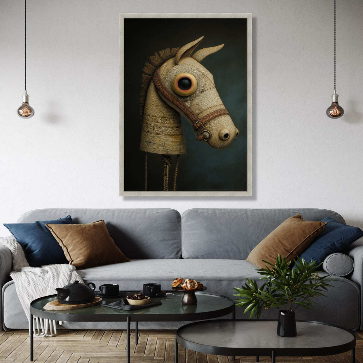 Vintage Wooden Horse Head Canvas, Rustic Equestrian Wall Art, Antique Toy Sculpture Print, Farmhouse Decor Gift Art, Home Decor, Print