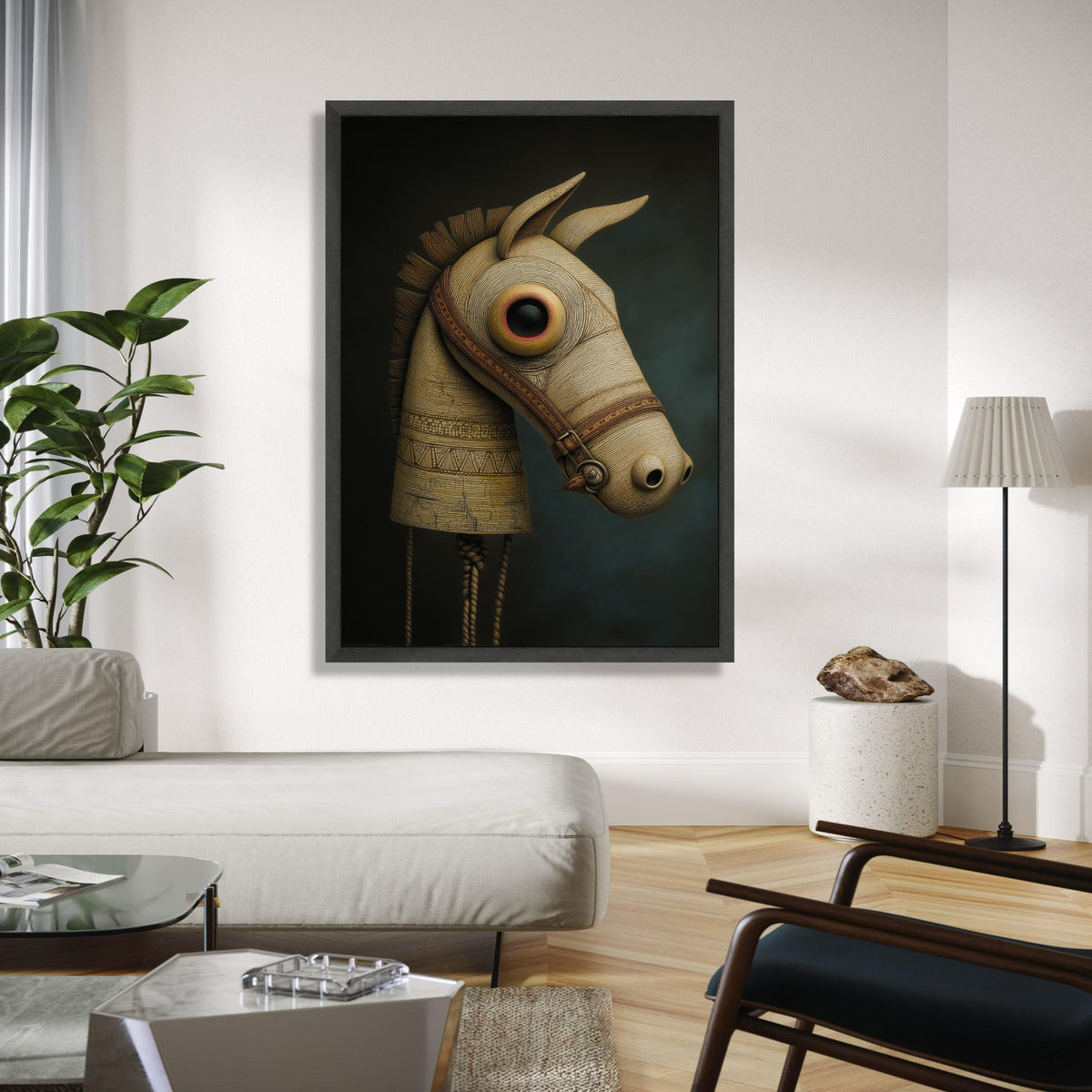 Vintage Wooden Horse Head Canvas, Rustic Equestrian Wall Art, Antique Toy Sculpture Print, Farmhouse Decor Gift Art, Home Decor, Print
