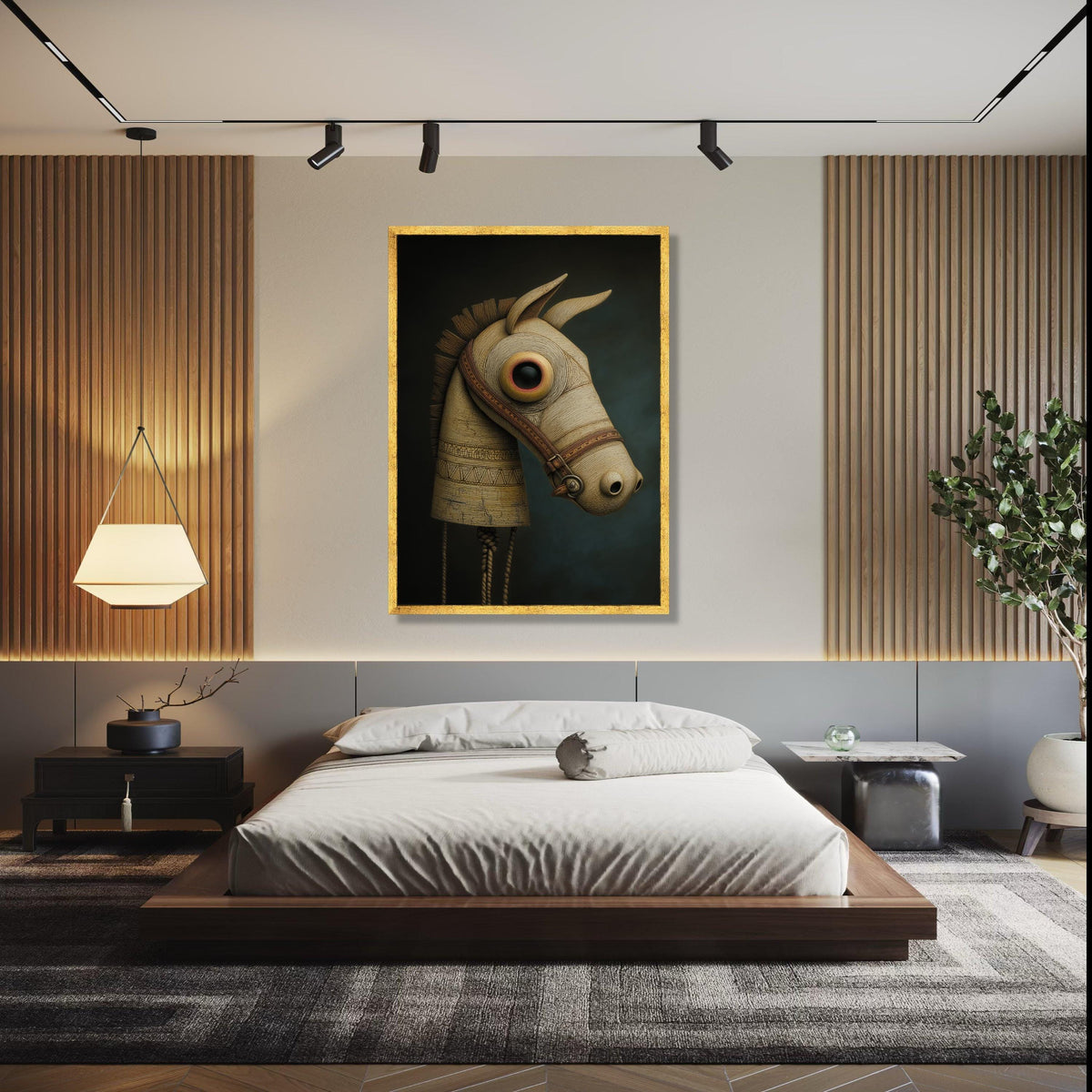 Vintage Wooden Horse Head Canvas, Rustic Equestrian Wall Art, Antique Toy Sculpture Print, Farmhouse Decor Gift Art, Home Decor, Print