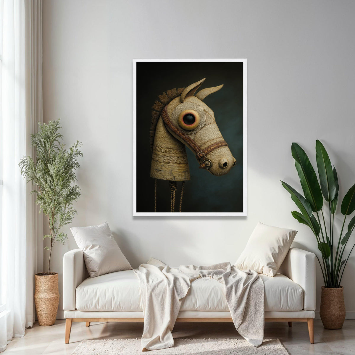 Vintage Wooden Horse Head Canvas, Rustic Equestrian Wall Art, Antique Toy Sculpture Print, Farmhouse Decor Gift Art, Home Decor, Print