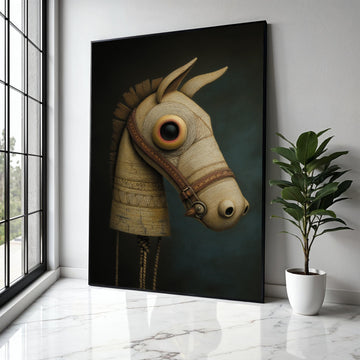 Vintage Wooden Horse Head Canvas, Rustic Equestrian Wall Art, Antique Toy Sculpture Print, Farmhouse Decor Gift Art, Home Decor, Print