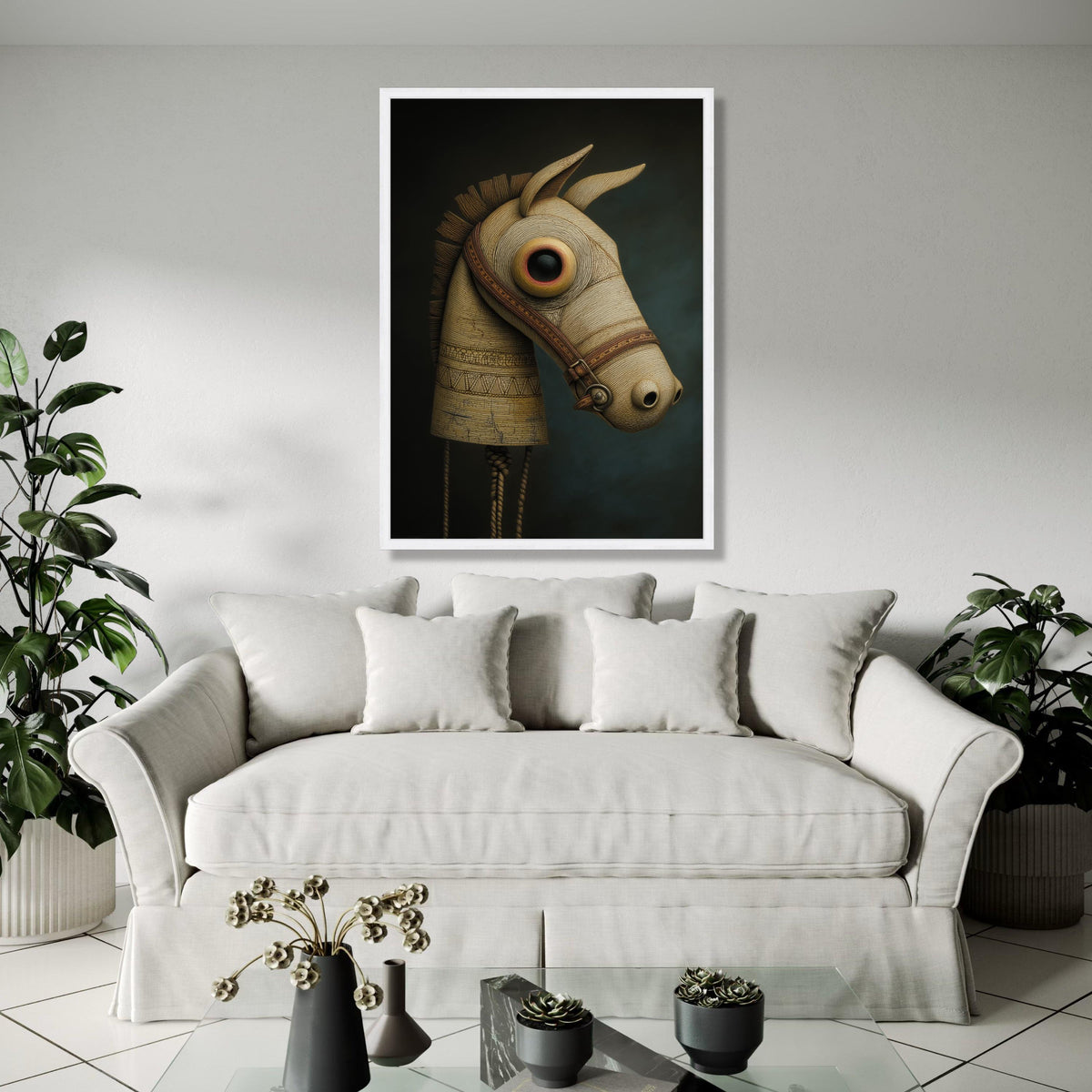 Vintage Wooden Horse Head Canvas, Rustic Equestrian Wall Art, Antique Toy Sculpture Print, Farmhouse Decor Gift Art, Home Decor, Print