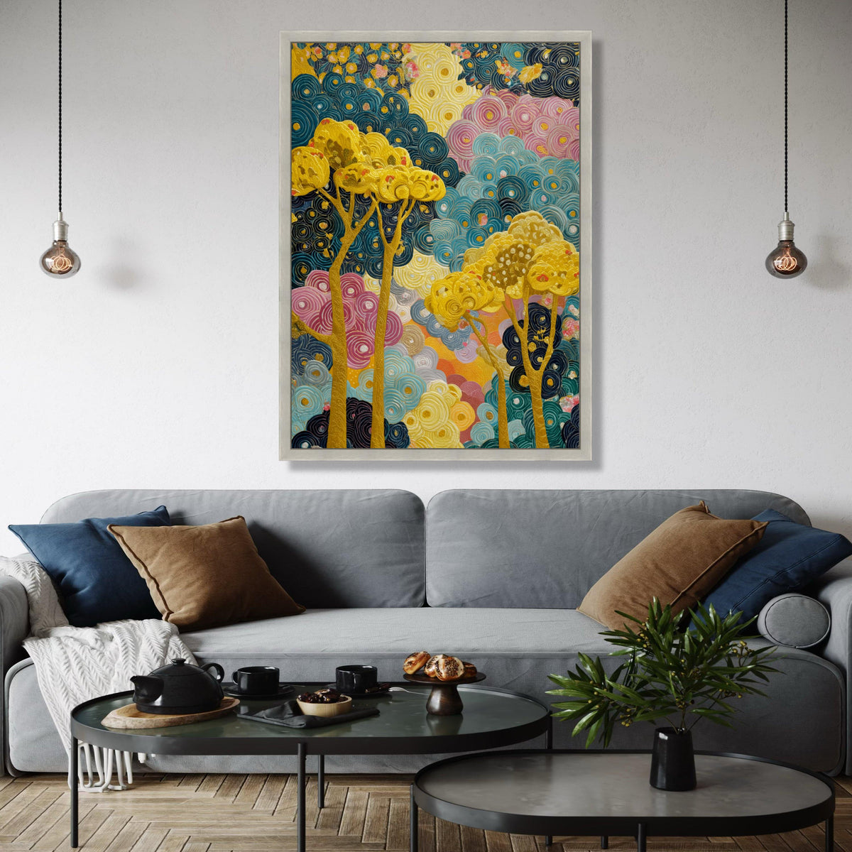 Abstract Swirling Trees Canvas Art, Modern Floral Wall Decor, Colorful Nature Painting, Yellow Blue Pink Canvas, Gift Art, Home Decor, Print
