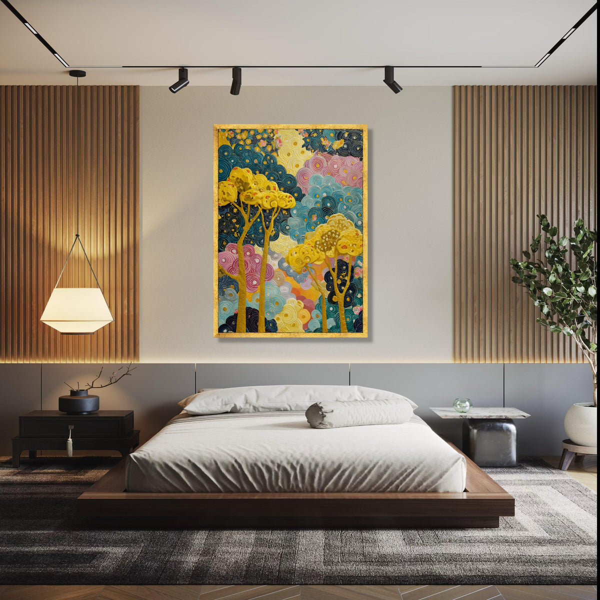 Abstract Swirling Trees Canvas Art, Modern Floral Wall Decor, Colorful Nature Painting, Yellow Blue Pink Canvas, Gift Art, Home Decor, Print