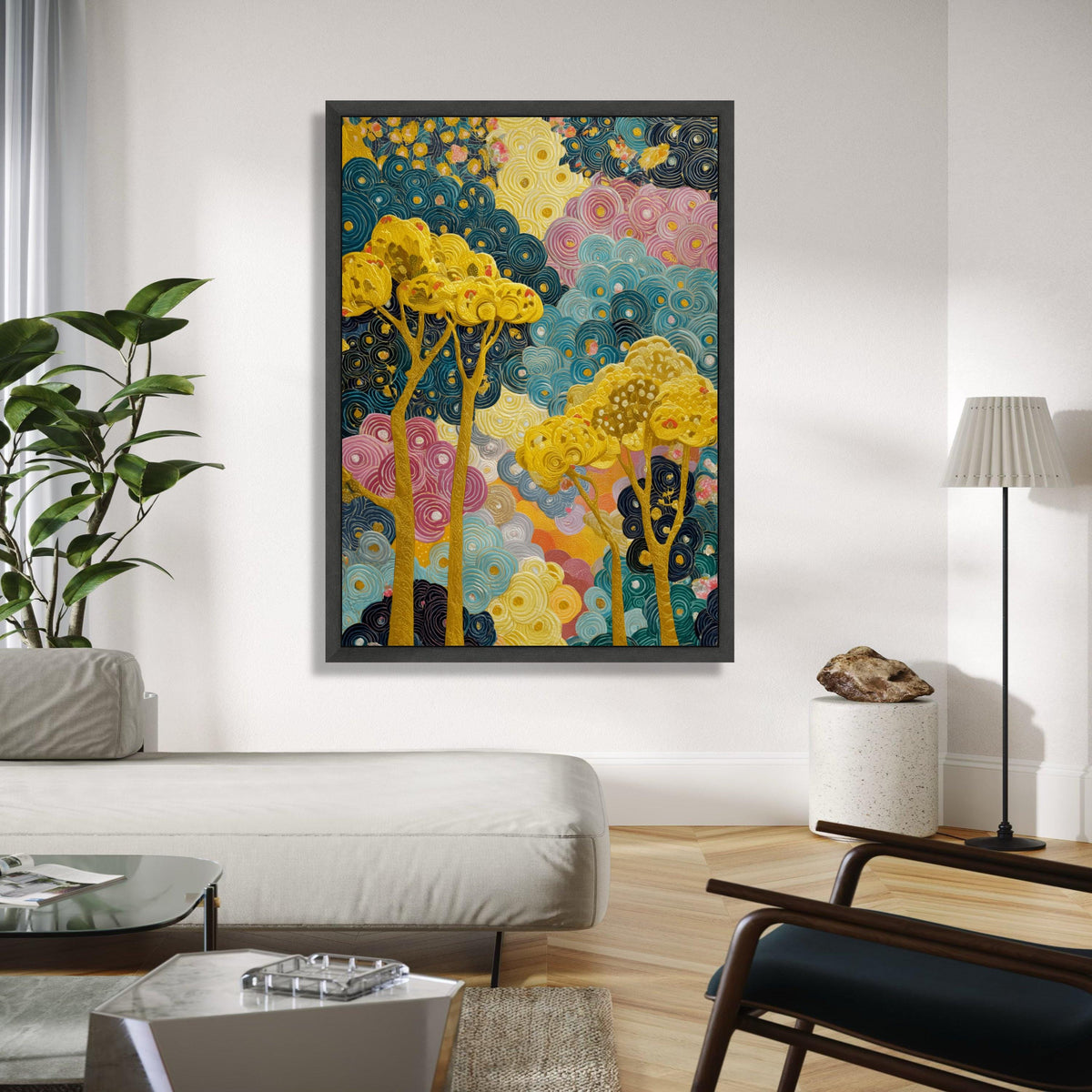 Abstract Swirling Trees Canvas Art, Modern Floral Wall Decor, Colorful Nature Painting, Yellow Blue Pink Canvas, Gift Art, Home Decor, Print