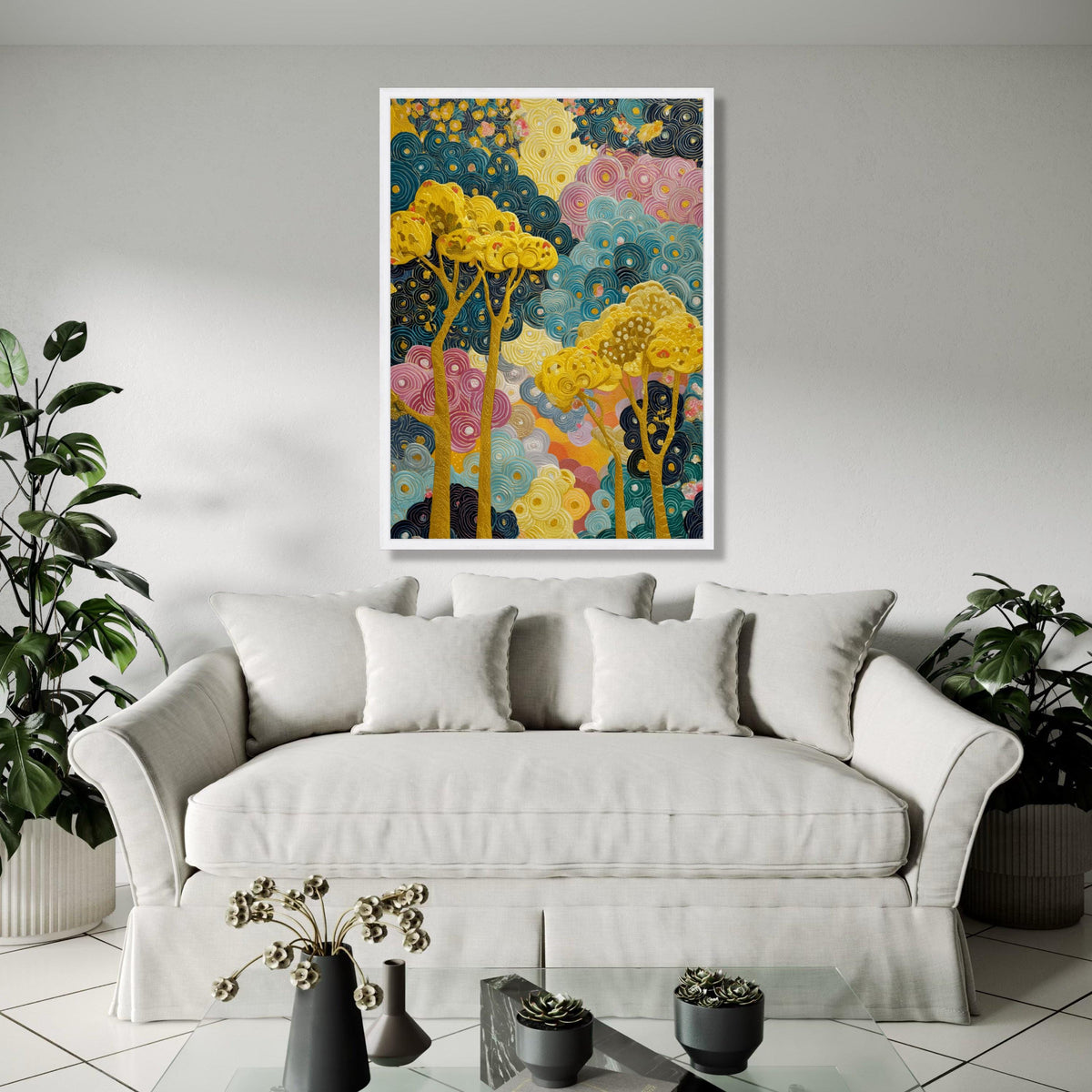 Abstract Swirling Trees Canvas Art, Modern Floral Wall Decor, Colorful Nature Painting, Yellow Blue Pink Canvas, Gift Art, Home Decor, Print