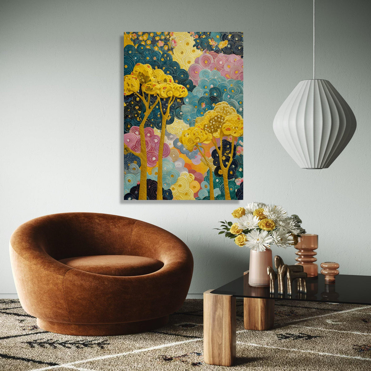Abstract Swirling Trees Canvas Art, Modern Floral Wall Decor, Colorful Nature Painting, Yellow Blue Pink Canvas, Gift Art, Home Decor, Print