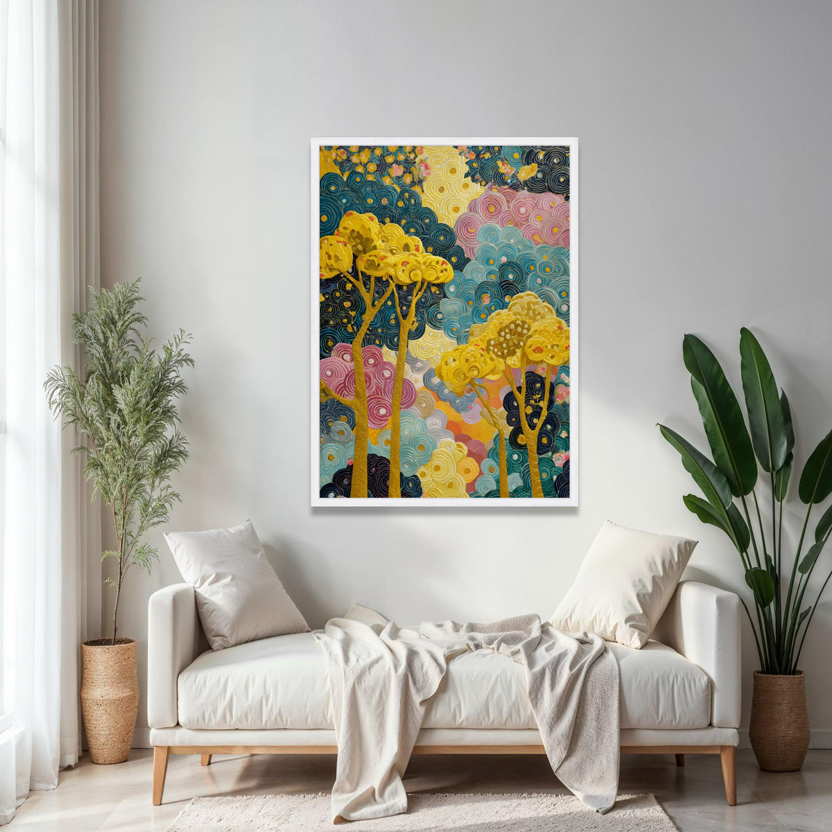 Abstract Swirling Trees Canvas Art, Modern Floral Wall Decor, Colorful Nature Painting, Yellow Blue Pink Canvas, Gift Art, Home Decor, Print