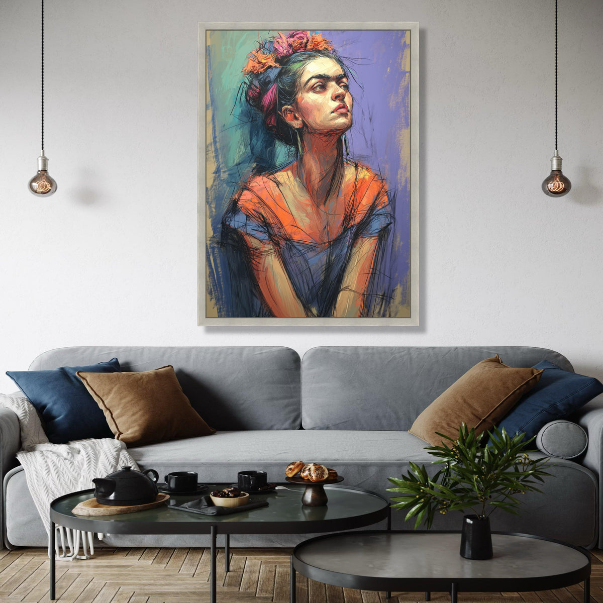 Frida Inspired Portrait Canvas, Abstract Woman Wall Art, Colorful Expressionist Painting, Modern Home Gift Art, Home Decor, Print