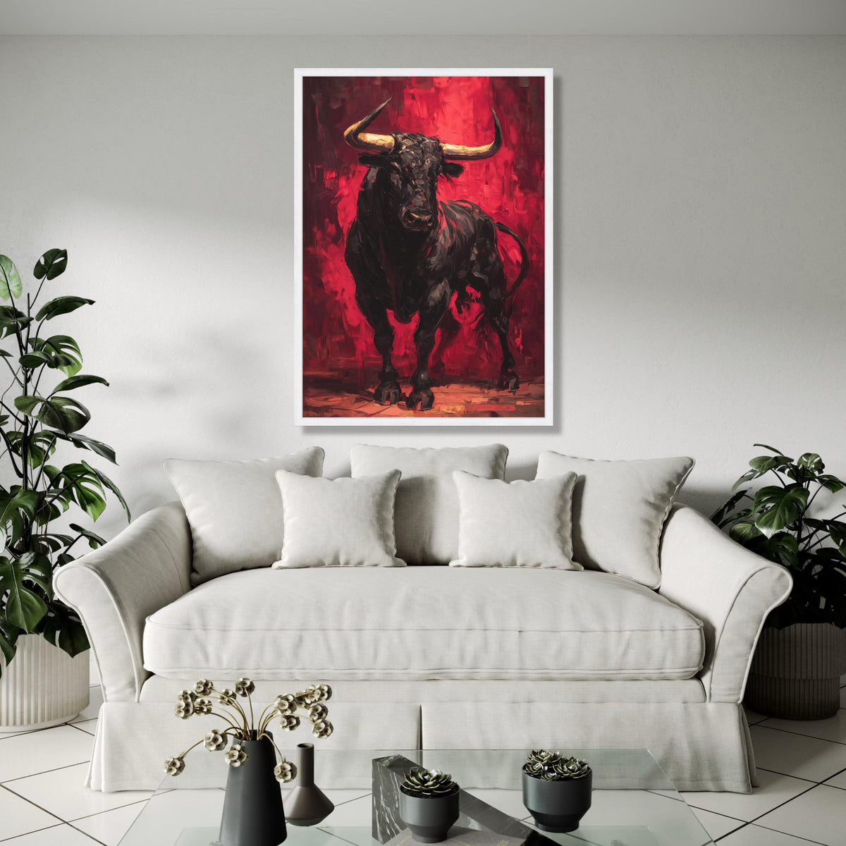 Bold Black Bull Canvas Wall Art, Abstract Expressionist Bull Painting, Red Background Animal Art, Powerful Gift Art, Home Decor, Print