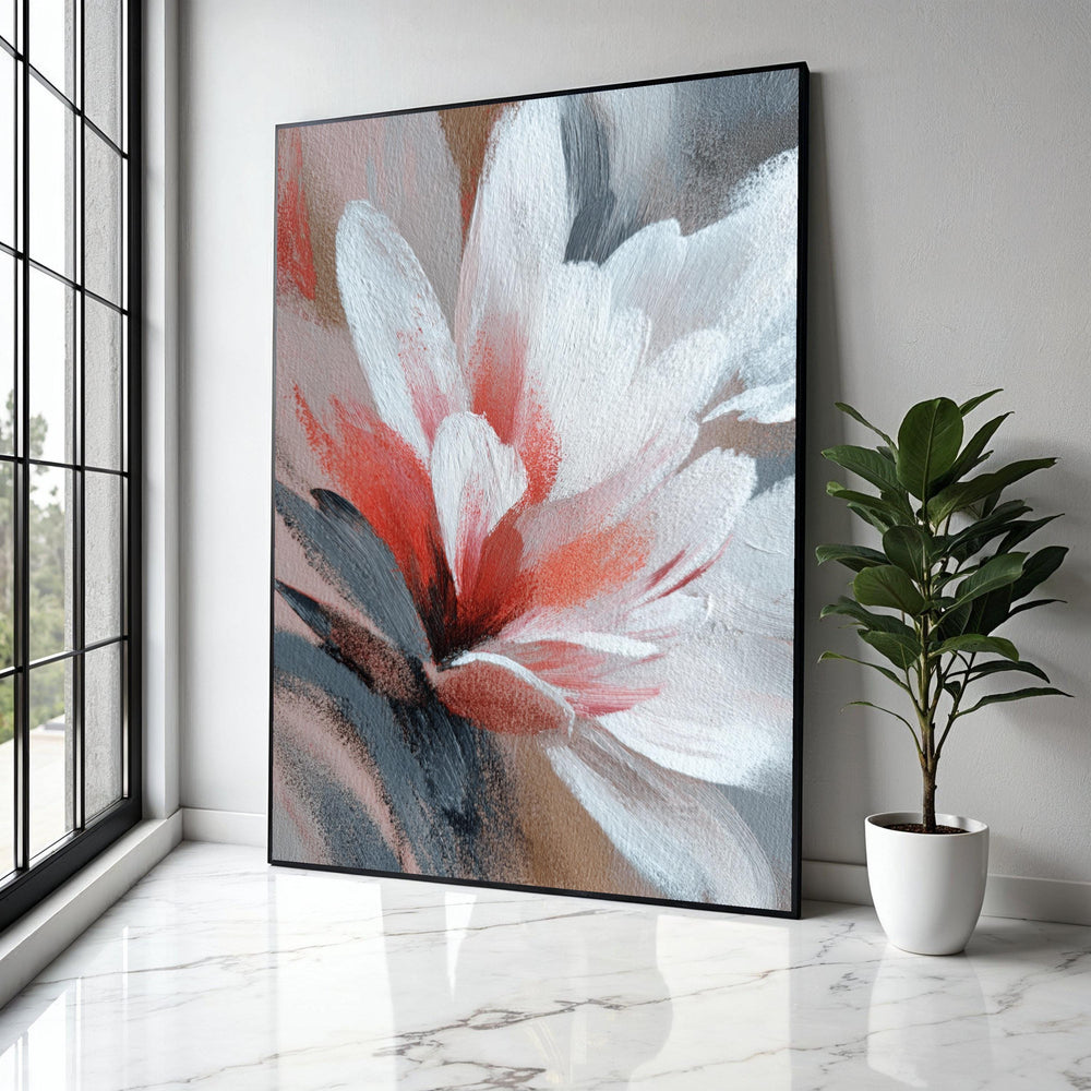 Abstract Floral Canvas Wall Art, Red and White Flower Painting, Modern Botanical Canvas, Home Decor Accent, Gift Art, Home Decor, Print