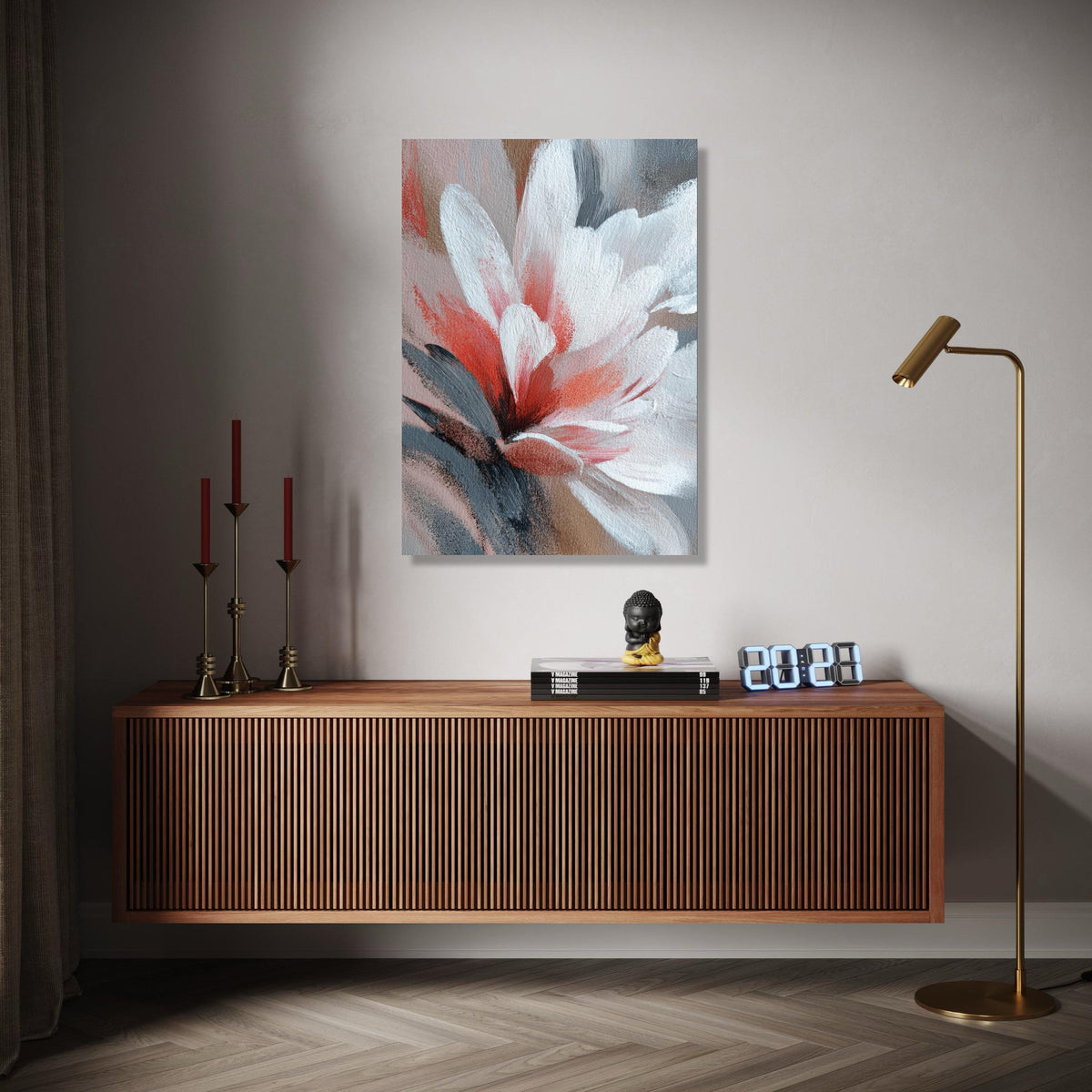 Abstract Floral Canvas Wall Art, Red and White Flower Painting, Modern Botanical Canvas, Home Decor Accent, Gift Art, Home Decor, Print