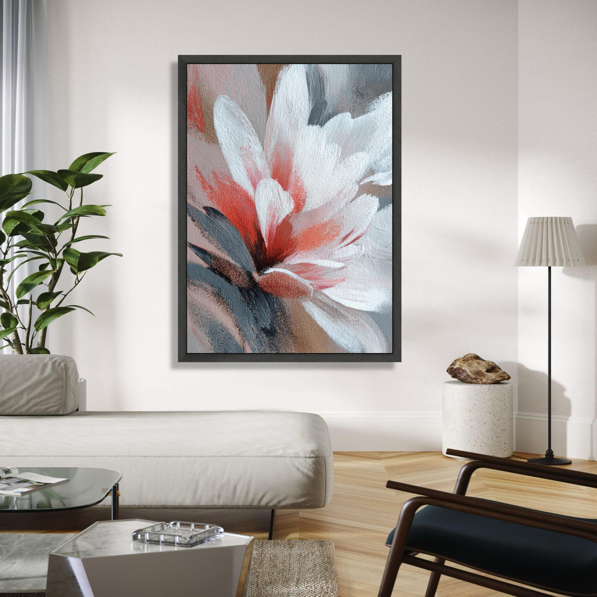 Abstract Floral Canvas Wall Art, Red and White Flower Painting, Modern Botanical Canvas, Home Decor Accent, Gift Art, Home Decor, Print