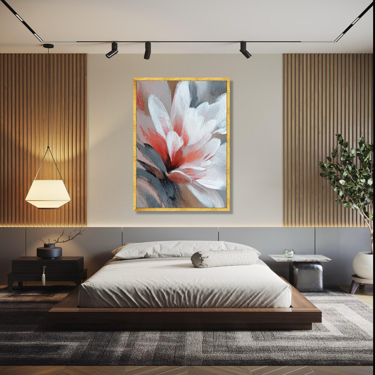 Abstract Floral Canvas Wall Art, Red and White Flower Painting, Modern Botanical Canvas, Home Decor Accent, Gift Art, Home Decor, Print