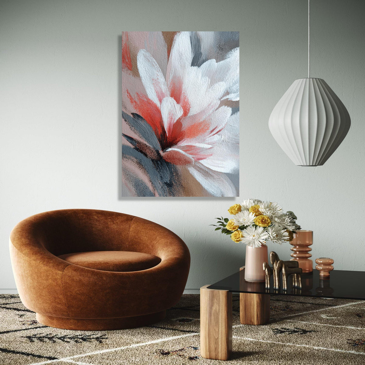 Abstract Floral Canvas Wall Art, Red and White Flower Painting, Modern Botanical Canvas, Home Decor Accent, Gift Art, Home Decor, Print