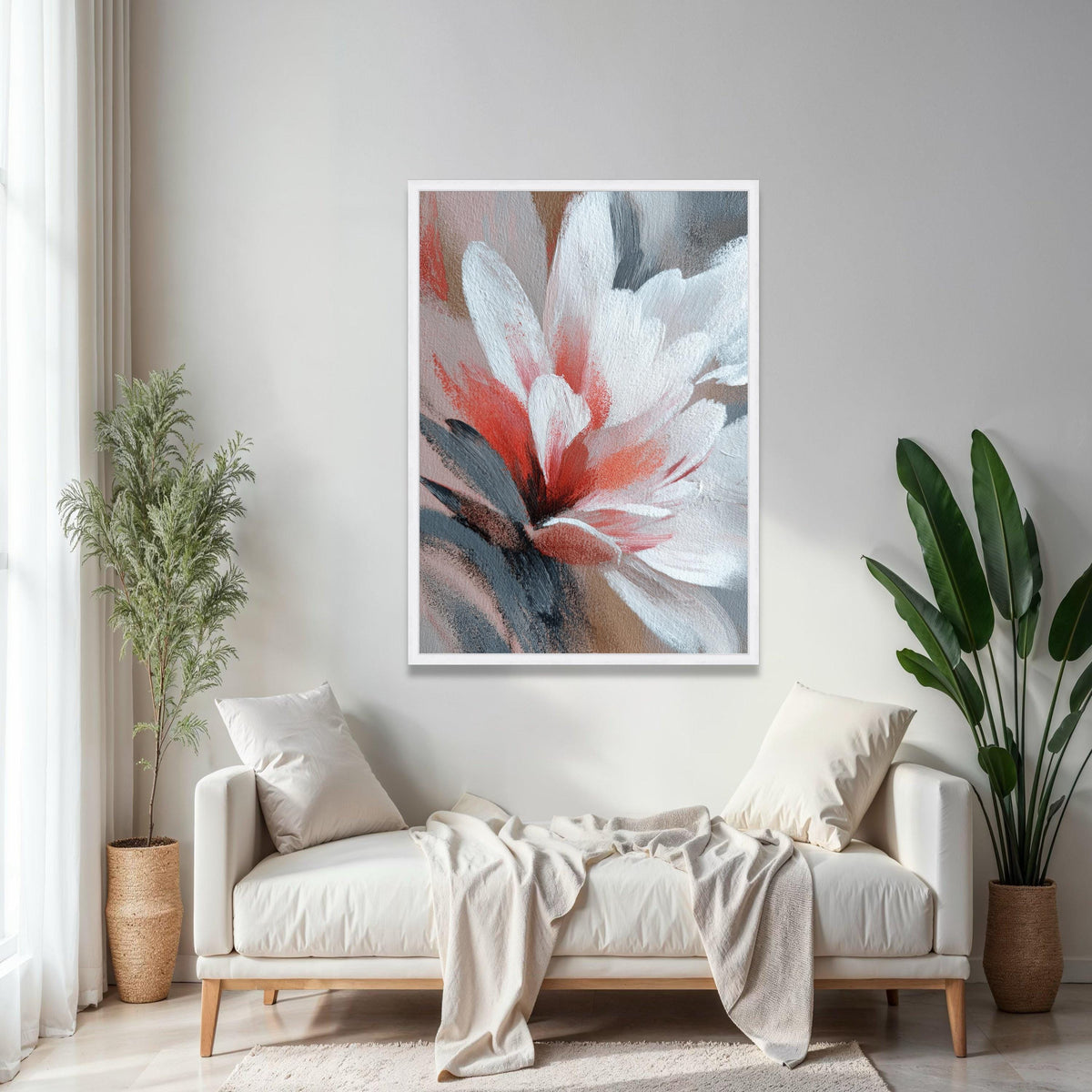 Abstract Floral Canvas Wall Art, Red and White Flower Painting, Modern Botanical Canvas, Home Decor Accent, Gift Art, Home Decor, Print